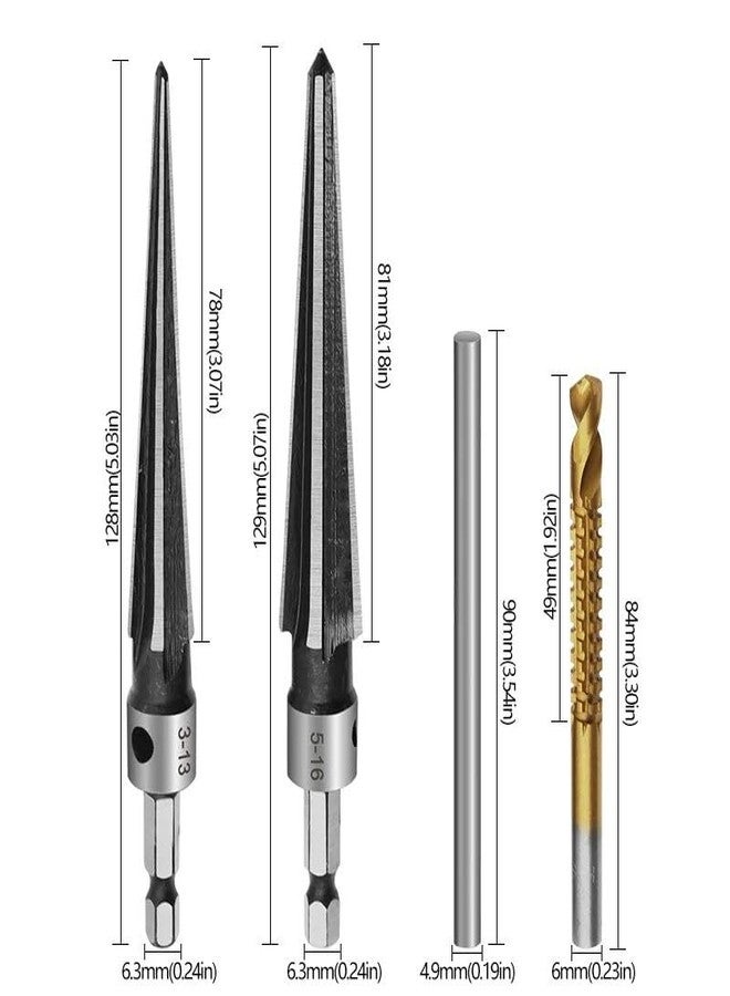 NIKTION 4pcs Tapered Reamer Tool Set, 3-13mm (1/8''-1/2'') & 5-16mm(1/2"-5/8") Bridge Pin Hole Hand Reamer Tool Detachable T-Handle Tapered Reamer for Guitars Wood Plastic PVC Pipes Cutting - Image 5